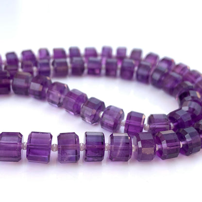Natural African Amethyst Faceted Tyre Beads | 15" Strand