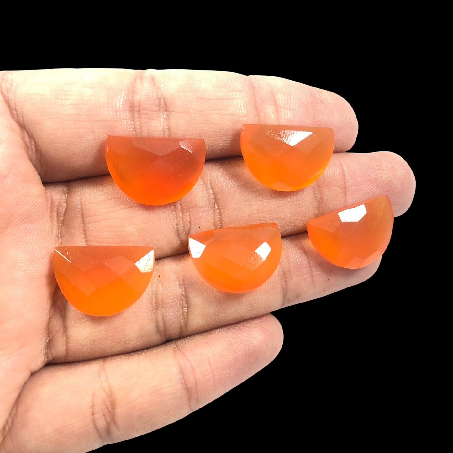 2 Pieces Natural Orange Onyx Gemstone, Half Moon D - Shape Gemstone, Earring Components, Half Moon Gemstone, Size 10x16mm, SKU - BBI237