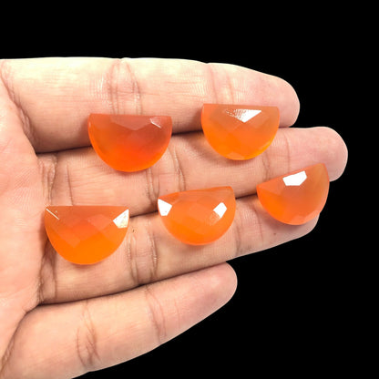 2 Pieces Natural Orange Onyx Gemstone, Half Moon D - Shape Gemstone, Earring Components, Half Moon Gemstone, Size 10x16mm, SKU - BBI237