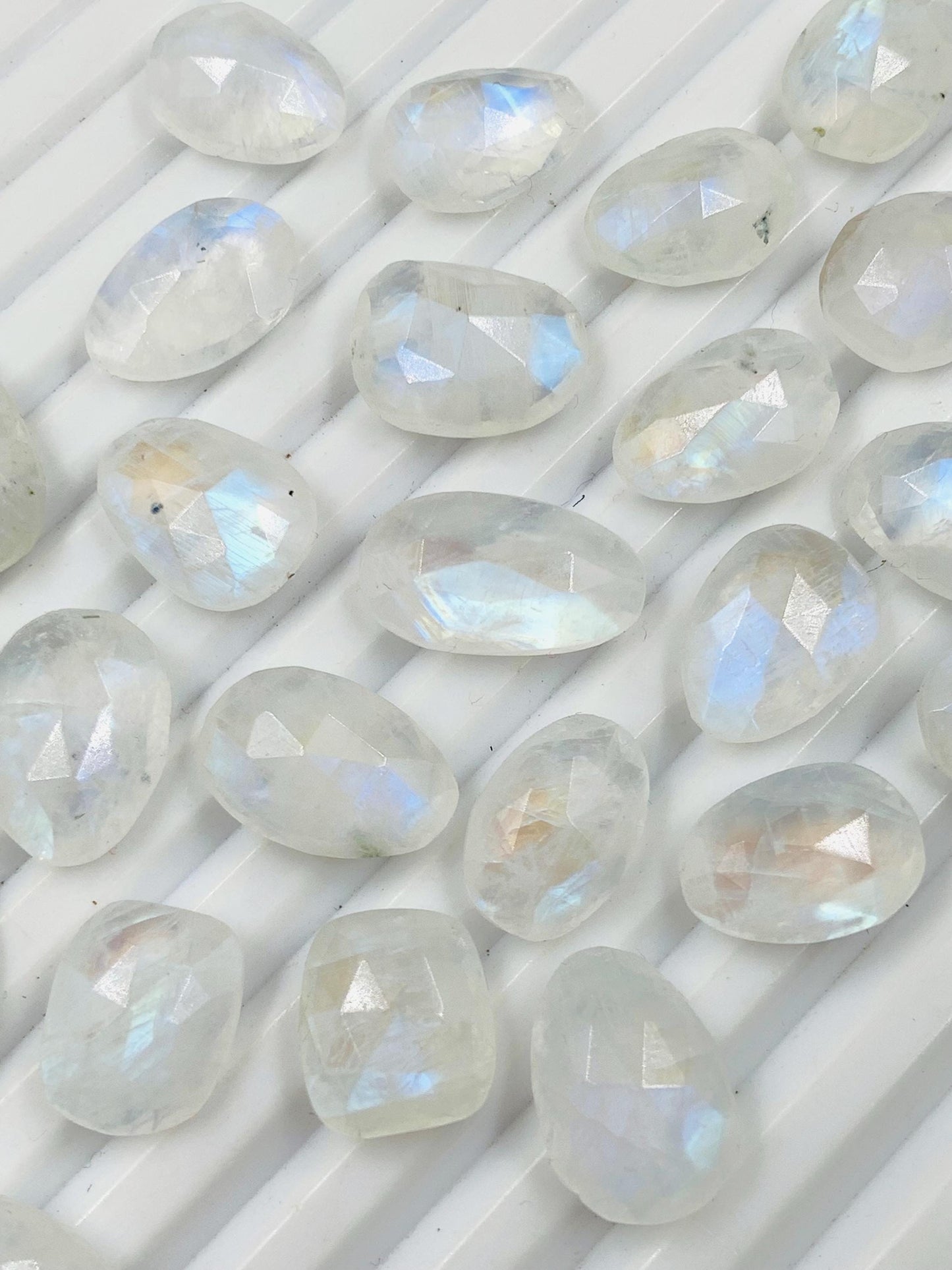 Natural White Rainbow Rose Cut Slices Cabochons Faceted Rose Cut Flat Back Cabochons Rose Cut Loose Gemstone, white Rainbow Slice Cut