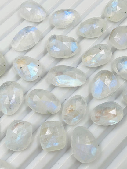 Natural White Rainbow Rose Cut Slices Cabochons Faceted Rose Cut Flat Back Cabochons Rose Cut Loose Gemstone, white Rainbow Slice Cut
