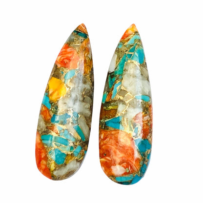 1 Pair Spiny Oyster Copper Turquoise Briolette Smooth Long Pear Shape Gemstone Size 10x31mm, Matching Pair Briolette, Earring Making  BBI971
