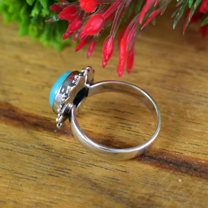 Round Aqua Blue Amazonite Bezel Ring in 925 Sterling Silver