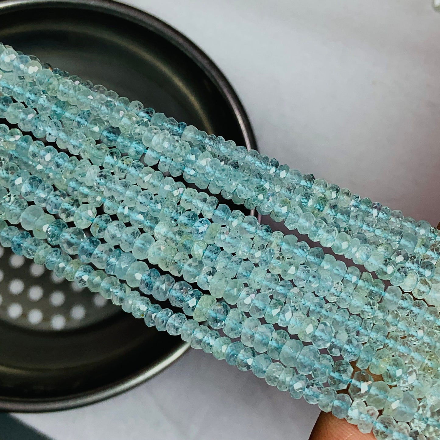 Natural Blue Aquamarine Faceted Rondelle Beads for Jewelry Making