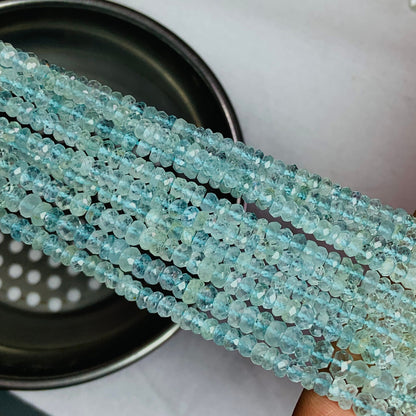 Natural Blue Aquamarine Faceted Rondelle Beads for Jewelry Making