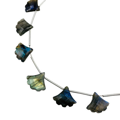 Natural Labradorite Tree Beads – Blue Flash Carved Side Drill Gemstone Briolette 10 Pcs for Jewelry Making