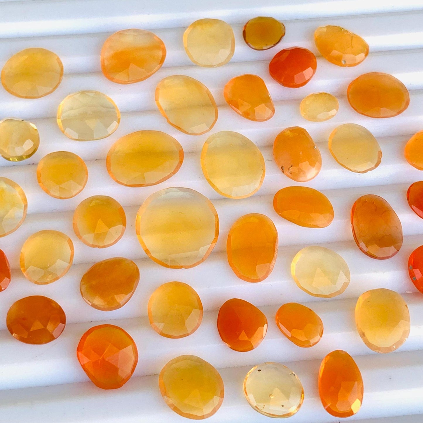 Natural Mexican fire Opal Rose Cut Slices Cabochons Faceted Rose Cut Flat Back Cabochons, Rose Cut Loose Gemstone, Opal Gemstone Slices Cut