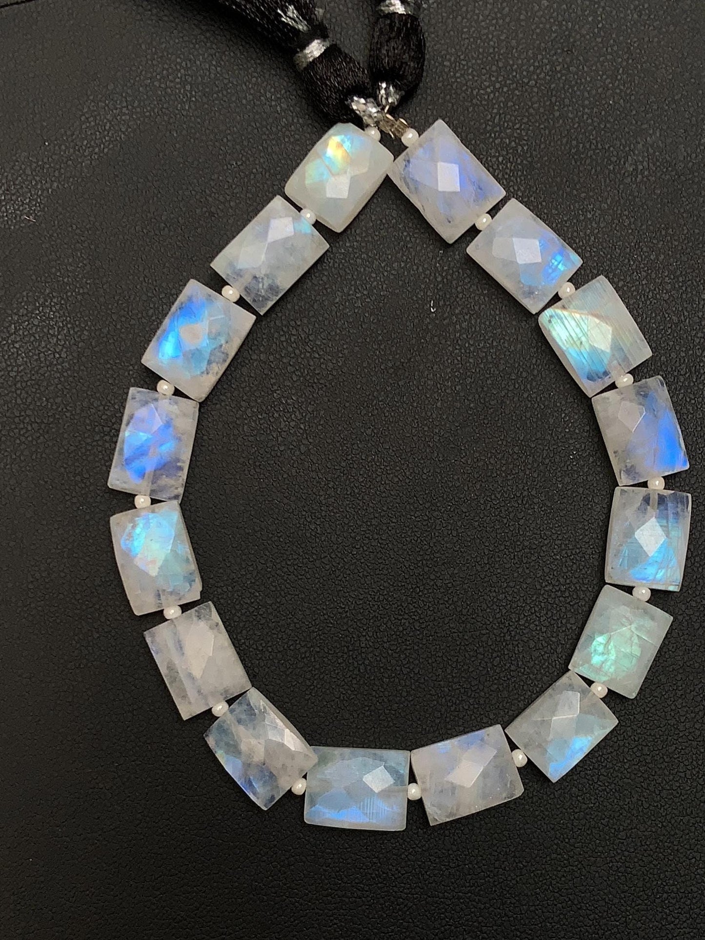 Natural White rainbow Square faceted Center Drill Beads Rainbow Moonstone Briolette Gemstone Chicklet Shape beads for Jewelry, Size 8x10x5mm