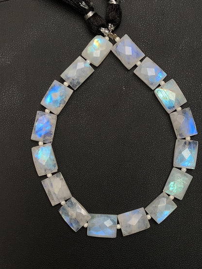 Natural White rainbow Square faceted Center Drill Beads Rainbow Moonstone Briolette Gemstone Chicklet Shape beads for Jewelry, Size 8x10x5mm