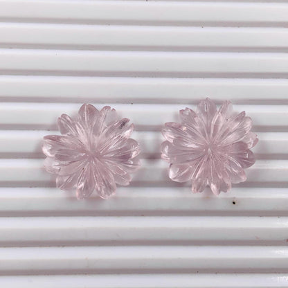 1 Pair Natural Rose Quartz Hand Carved Flower Shape Briolette Beads, Carved Flower shape jewelry making Pair Gemstone Size -24x24X4mm
