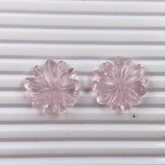 1 Pair Natural Rose Quartz Hand Carved Flower Shape Briolette Beads, Carved Flower shape jewelry making Pair Gemstone Size -24x24X4mm