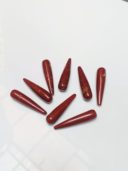 1 Pair Natural Red Jasper Smooth Drop Shape Gemstone, Handmade Matching Pair beads, Matched Drops Pairs for Jewelry Making Size - 7x30mm