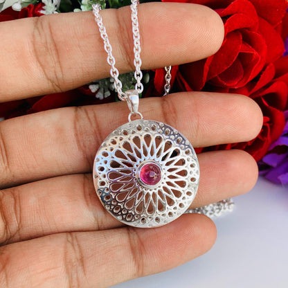 Chakra Round Tourmaline Filigree Silver Necklace