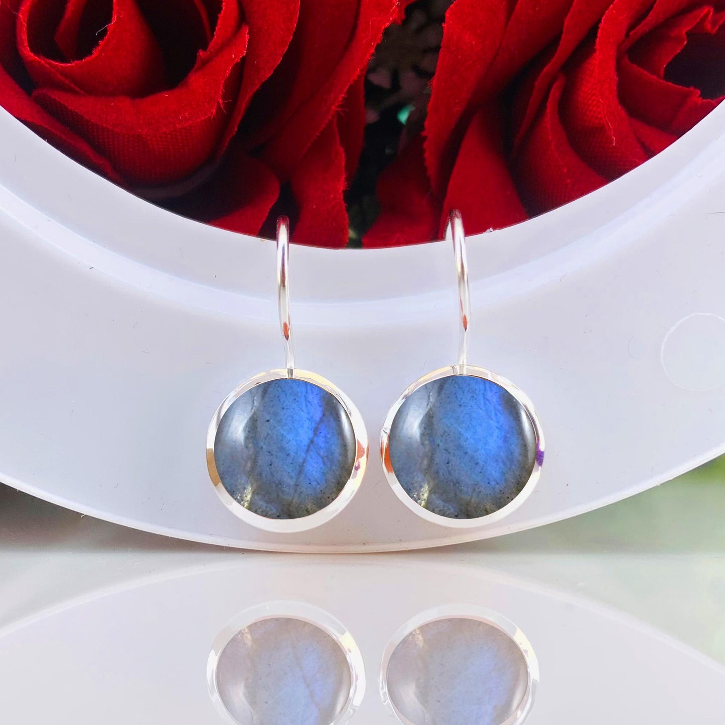 Labradorite Earrings – Sterling Silver And Vermeil Gold Earrings – Handmade Simple Silver Jewelry – Perfect Gift for Her – E-0041