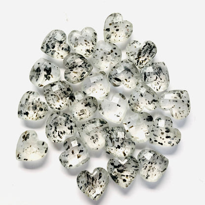 Natural Black Dot Quartz  Faceted Carved Heart Shape Loose Gemstone Beads, Carved Heart Shape Gemstone Briolette, Gemstone Beads BBI316