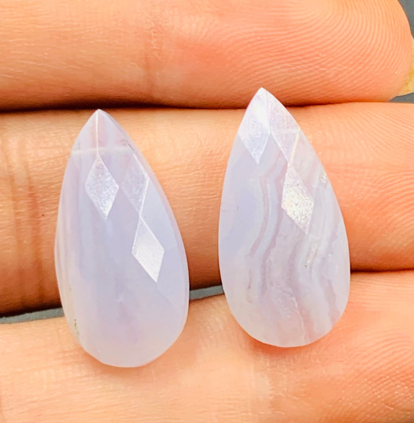 1 Pair Natural Blue Lace Agate Faceted Pear Shape Gemstone, Size 10x20mm,10x25mm Matching Pair Briolette, Earring Making SKU-BBI1047