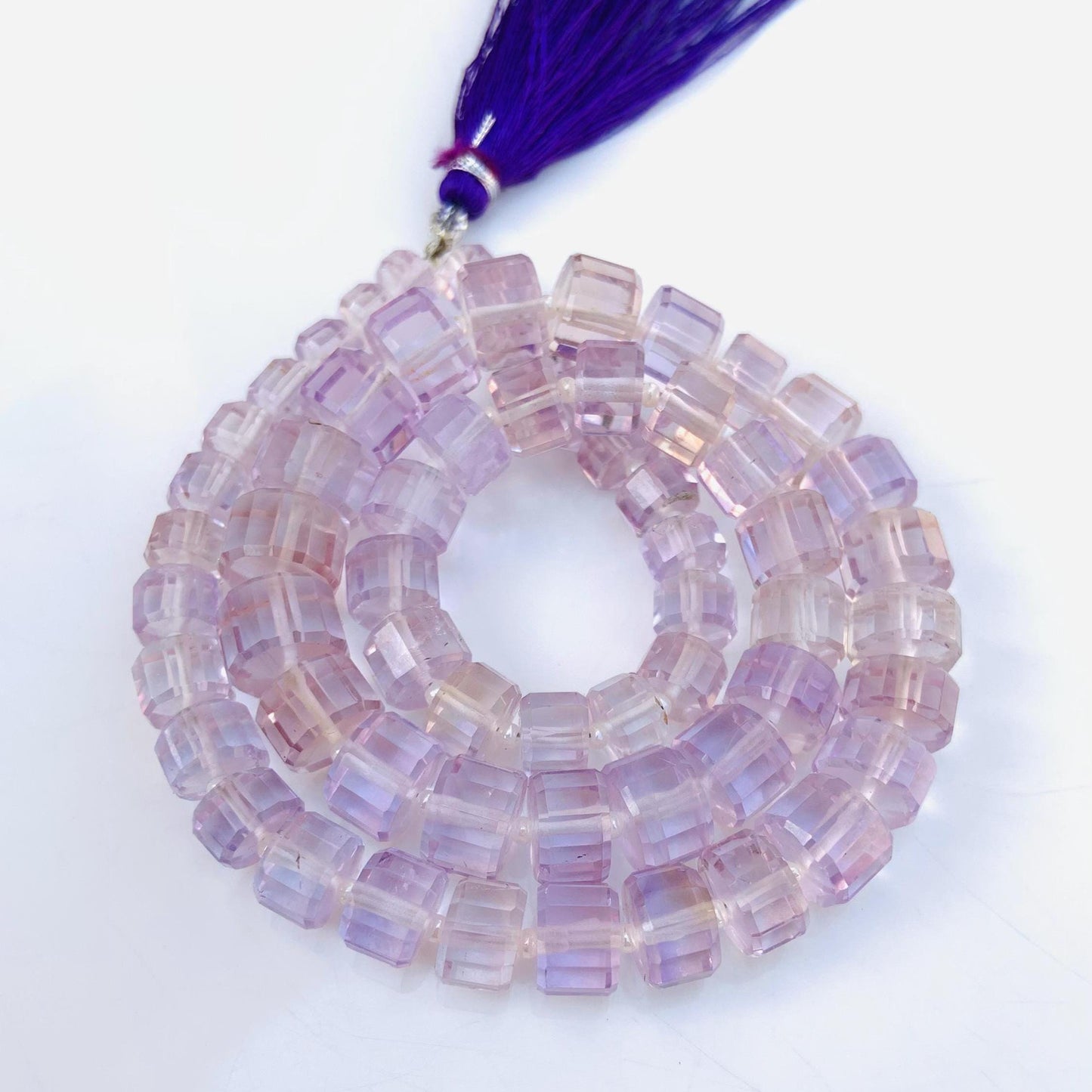 Natural Light Pink Amethyst Faceted Tyre Gemstone Beads 15" Strand