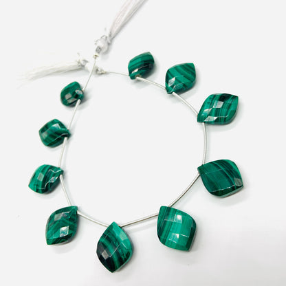 Natural Malachite Fancy Cut Briolette Beads – 10pcs Faceted Side Drill Gemstones