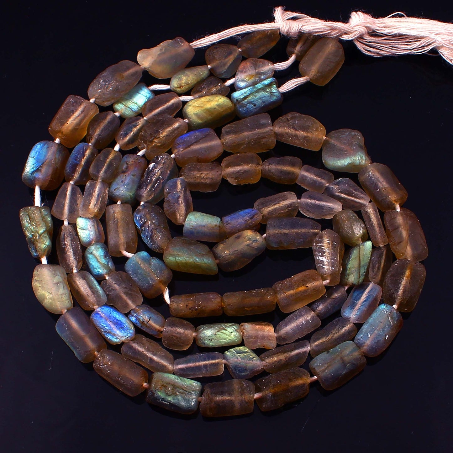 Natural Labradorite Nuggets Beads - Smooth Blue Flash Gemstone Strand (16 Inch)