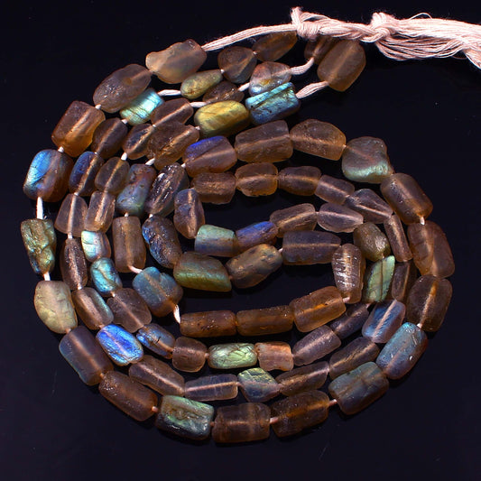 Natural Labradorite Nuggets Beads - Smooth Blue Flash Gemstone Strand (16 Inch)