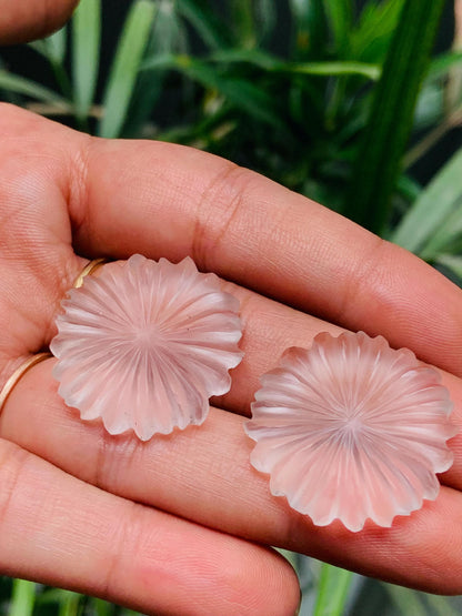 1 Pair Natural Crystal Quartz Hand Carved Flower Shape Briolette Beads, Carved Flower shape jewelry making Pair Gemstone Size -25x25X5mm