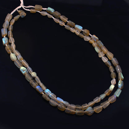 Natural Labradorite Nuggets Beads - Smooth Blue Flash Gemstone Strand (16 Inch)