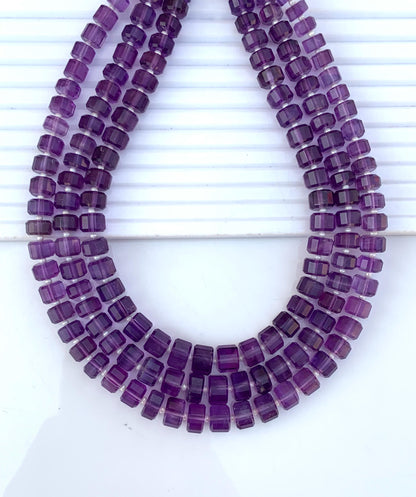Natural African Amethyst Faceted Tyre Beads | 15" Strand