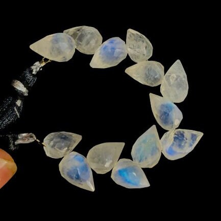 4 Inches Natural White Rainbow Buds Briolette Beads Blue Flashy Gemstone Faceted Flower Buds Size 5X9 MM To 6X10 MM   SKU - BBI712