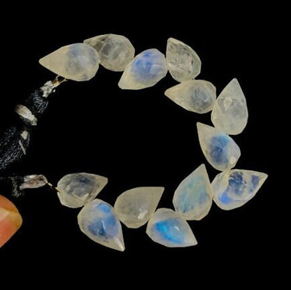 4 Inches Natural White Rainbow Buds Briolette Beads Blue Flashy Gemstone Faceted Flower Buds Size 5X9 MM To 6X10 MM   SKU - BBI712