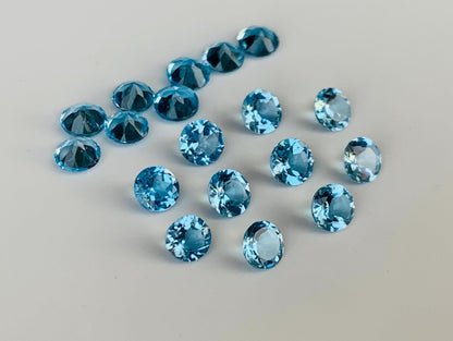 Natural Swiss Blue Topaz Faceted Round Shape Cut Stone CALIBRATED Loose Stone Cut Round Jewelry Making Semi Precious Cut stone for rings