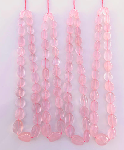Natural Rose Quartz Smooth Tumble Oval Shape Gemstone Necklace Beads Rose Quartz Center Drill  Smooth Uneven Shape Nugget beads Briolette