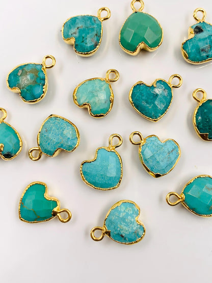 10 Pieces Natural Arizona Turquoise Faceted Heart Shape Gemstone Gold Bezel Connector Jewelry Making Size 10mm Connectors for pendent