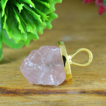 Natural Raw Rose Quartz Pendant, High Quality Stone High Finished Silver jewelry, Chunky necklace, Gift For Her, Birthstone Necklace, P-0008