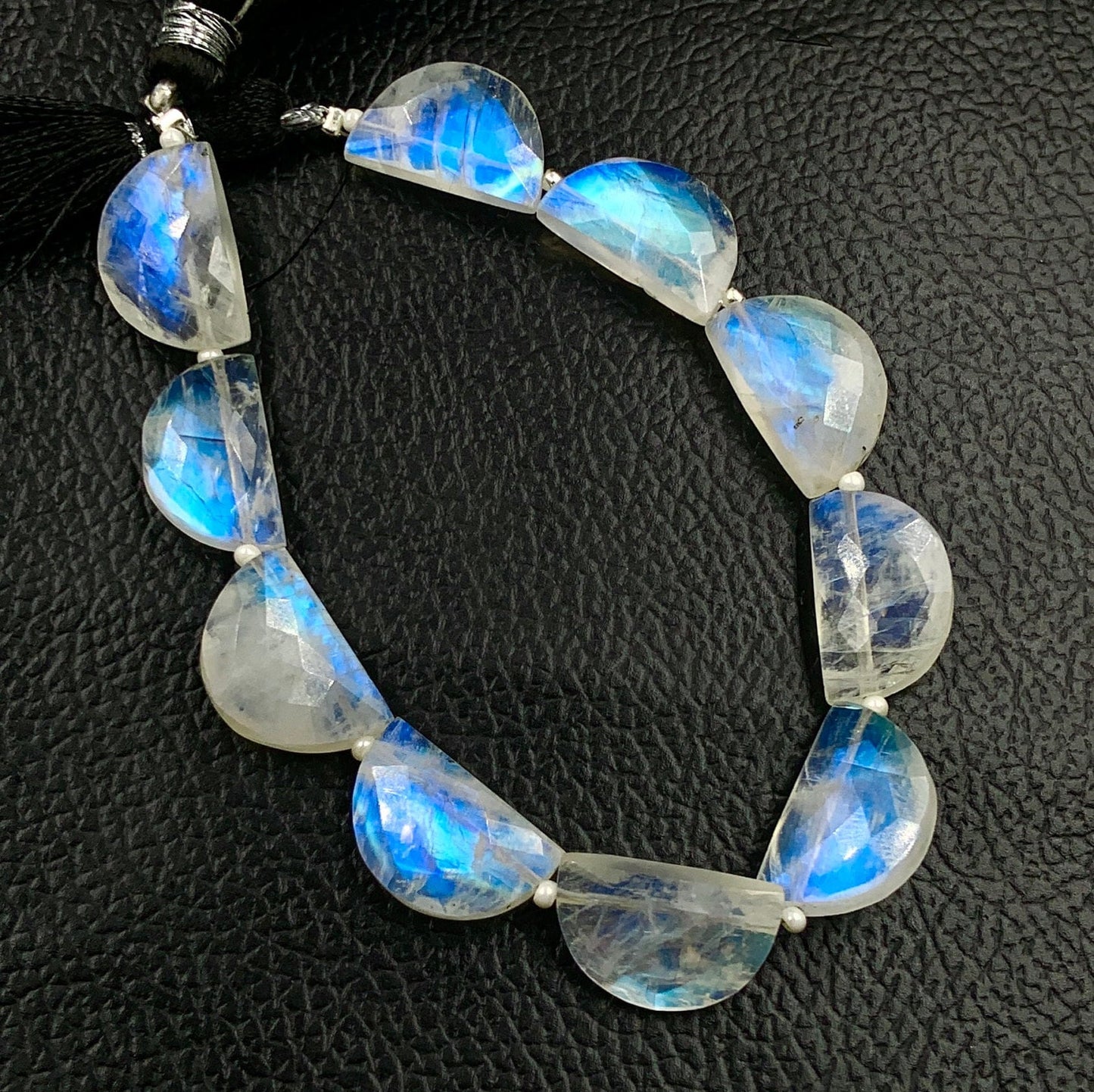 10 pieces natural rainbow moonstone side drill blue flashy rainbow moonstone gemstone briolette faceted beads , handmade gemstone size 10X16