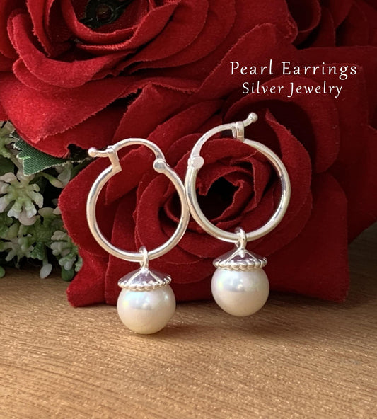 New ! Fairy Pearl Hoop Earrings ~ Soft & Beautiful Feminine Design ~ Best For Her ~ Bridal Jewelry ~ June Birth month ~ Mother's Day Gift