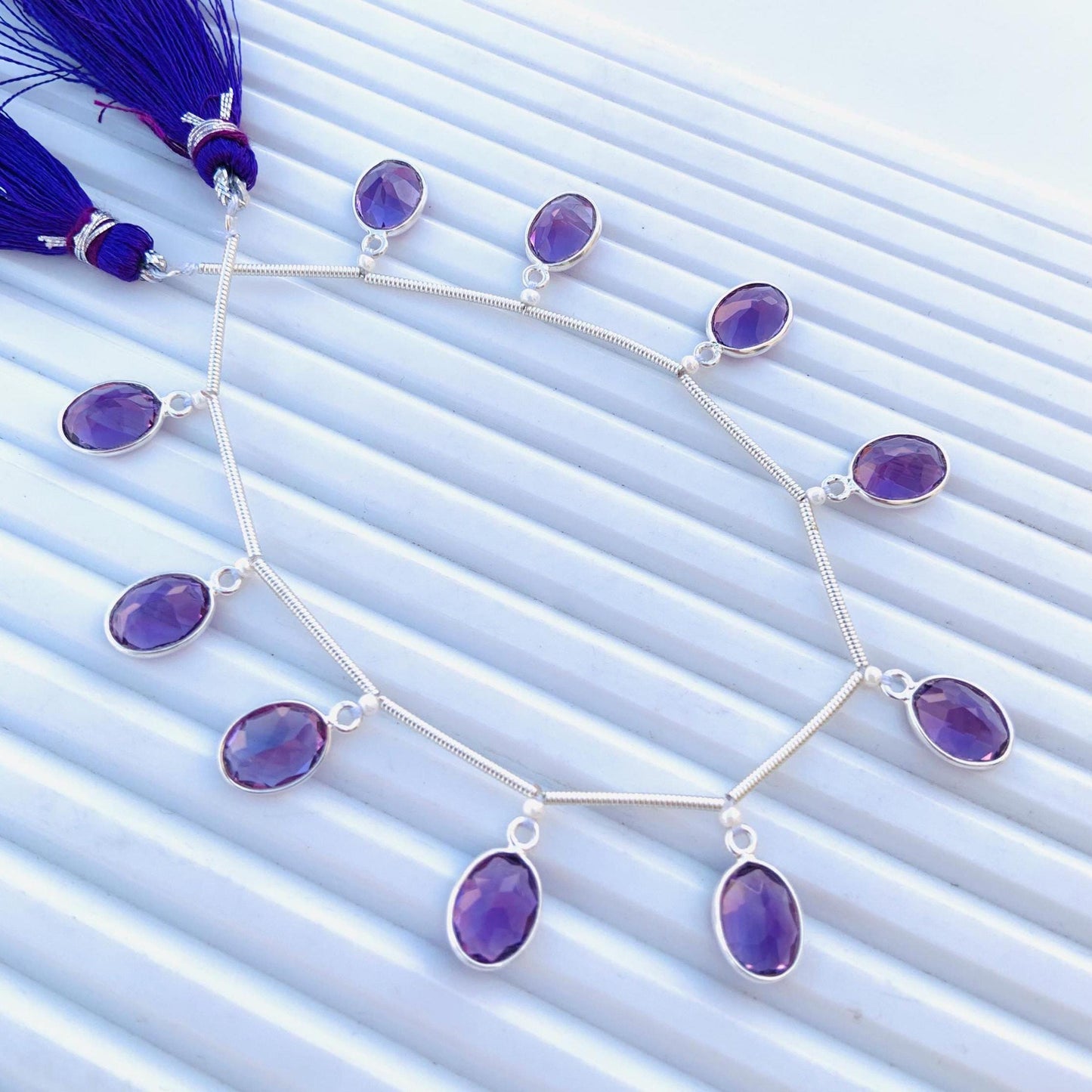 Natural Pink Amethyst Faceted Oval Gemstone Bezel Connector 10 Pcs