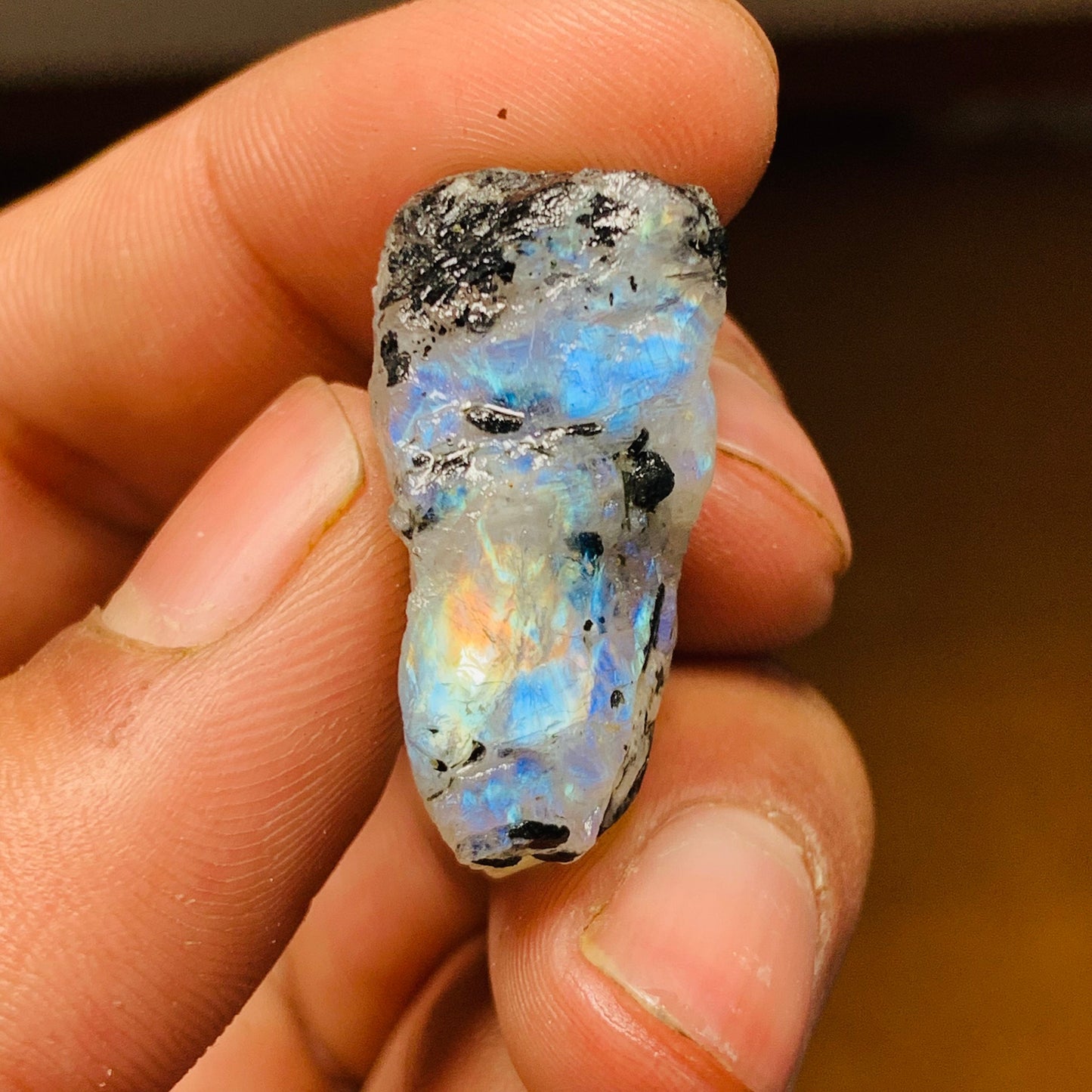 Natural Rainbow Moonstone Rough – Blue Flashy Gemstone Specimen (1-2 inch)