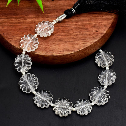 10 Pieces Natural Crystal Quartz Carved Flower Shape gemstone Flower Beads Strand | Hand Carved Crystal Floral Beads for Jewelry Making