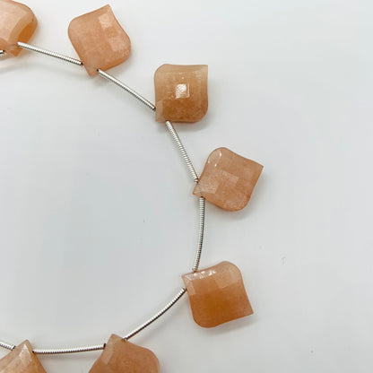 10 Pieces Natural Peach Moonstone Carved Fancy Cut Shape Gemstone Briolette Side Drill Beads Line | Faceted Gemstone Beads. BBI957