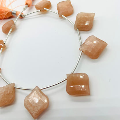 10 Pieces Natural Peach Moonstone Carved Fancy Cut Shape Gemstone Briolette Side Drill Beads Line | Faceted Gemstone Beads. BBI957