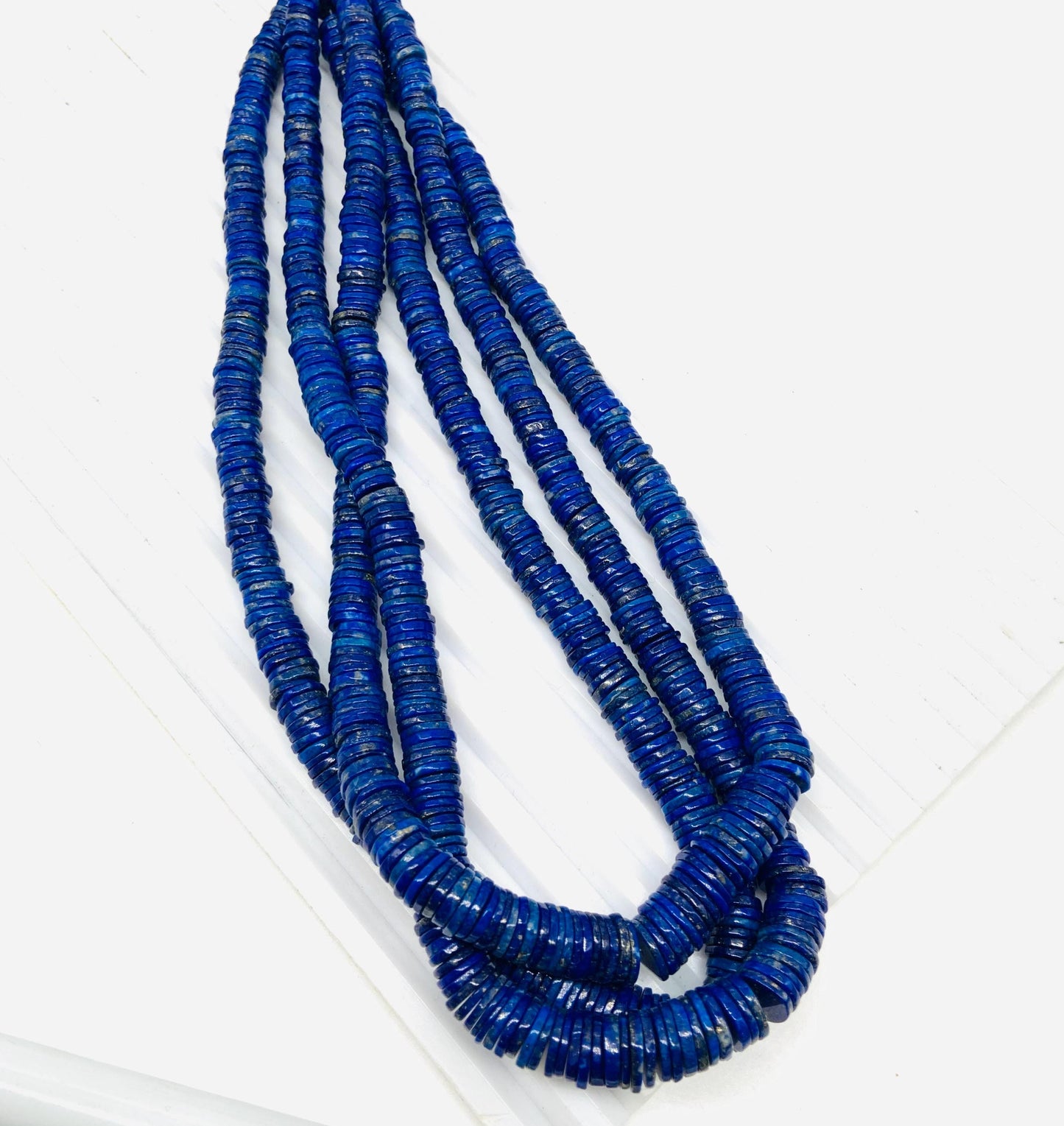 16 Inch Strand Natural Lapis Lazuli Smooth Heishi Tyre Shape Beads for Jewelry Making