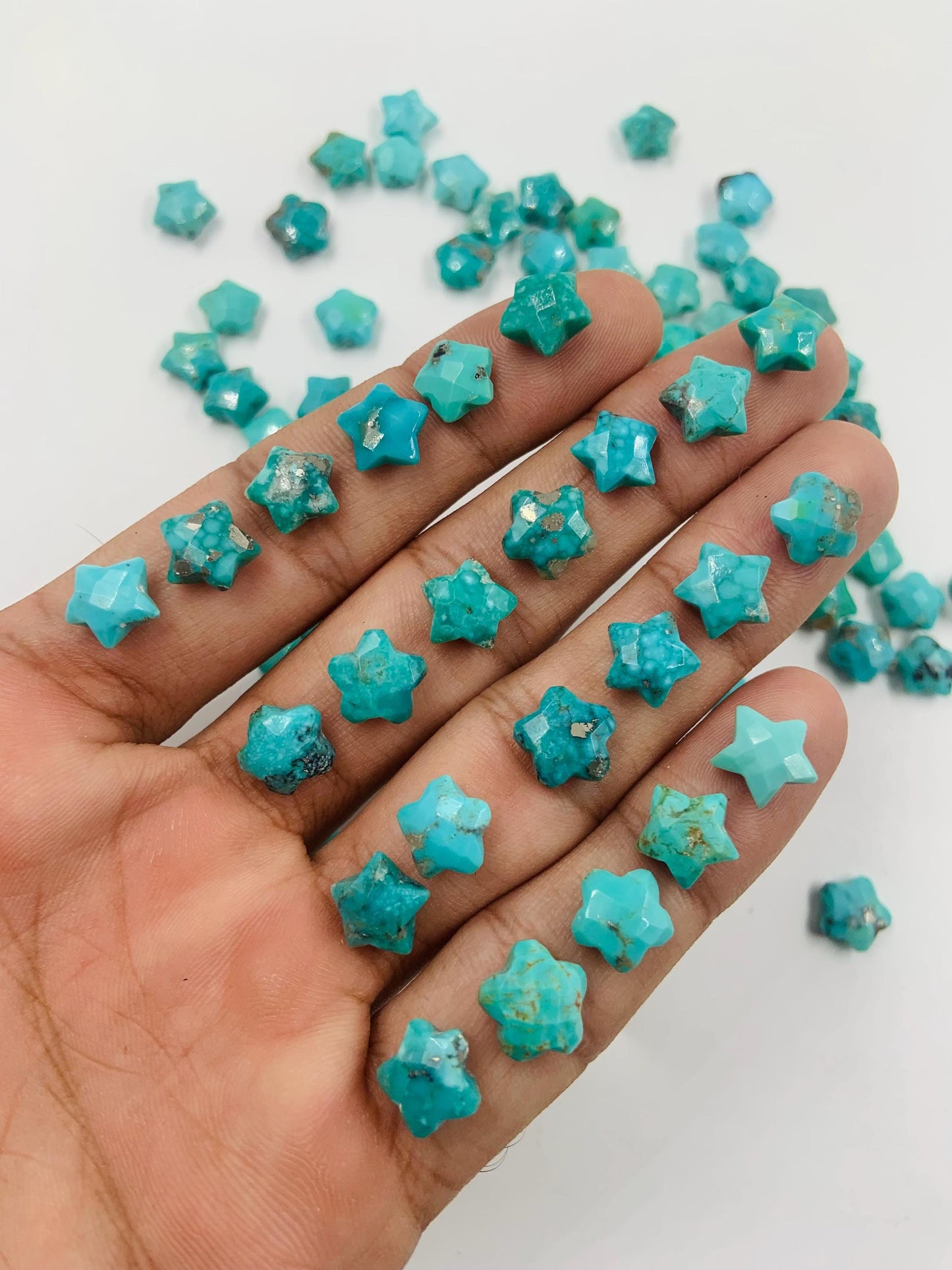 2 Pieces Natural Arizona Turquoise Hand Carved Star Shape Gemstone Beads, Size 10mm, Faceted Star Loose Stone, Jewelry Supplies, SKU-BBI119