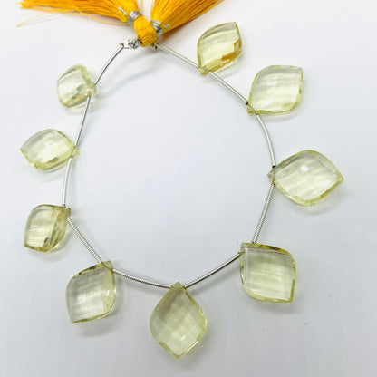 10 Pieces Natural Lemon Quartz Carved Fancy Cut Shape Gemstone Briolette Side Drill Beads Line | Faceted Gemstone Beads BBI1074