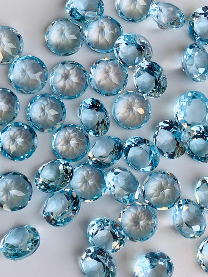 Natural Blue Topaz Faceted Round Cut Stones | Calibrated Loose Gemstones for Jewelry