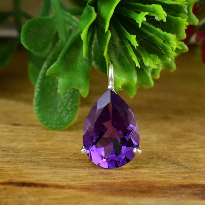 Natural Purple Amethyst Pendant 925 Silver Dainty Minimalist Necklace Gift for Women