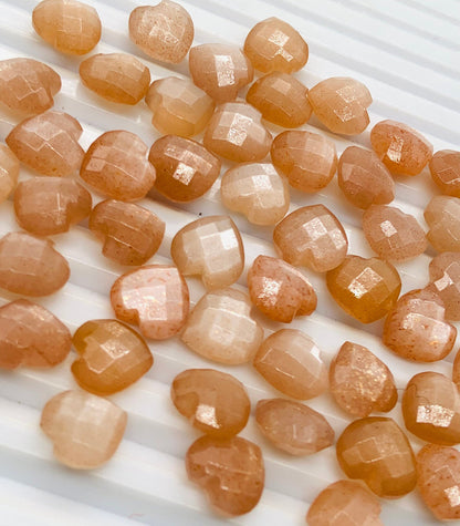Premium Peach Moonstone Faceted Carved Heart Shape Loose Gemstone Beads, Carved Heart Shape Gemstone Briolette Gemstone Beads For Women 10mm