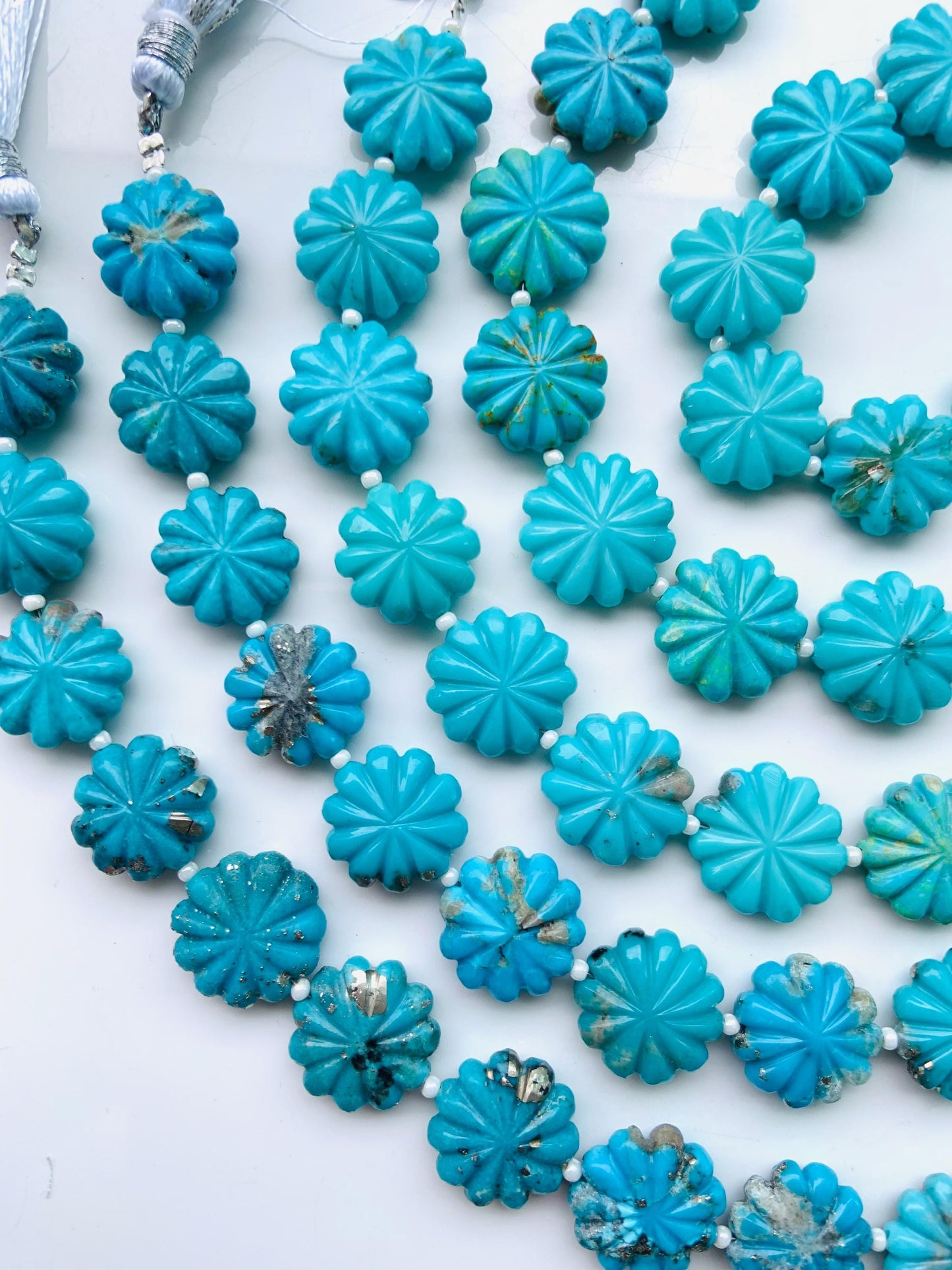 10 Pcs Arizona Turquoise Carved Flower Briolette Beads 14–15mm