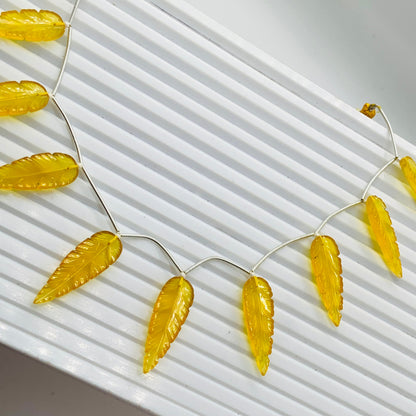 Yellow Onyx Leaf Briolette Beads 30x10x4mm – Carved Gemstones