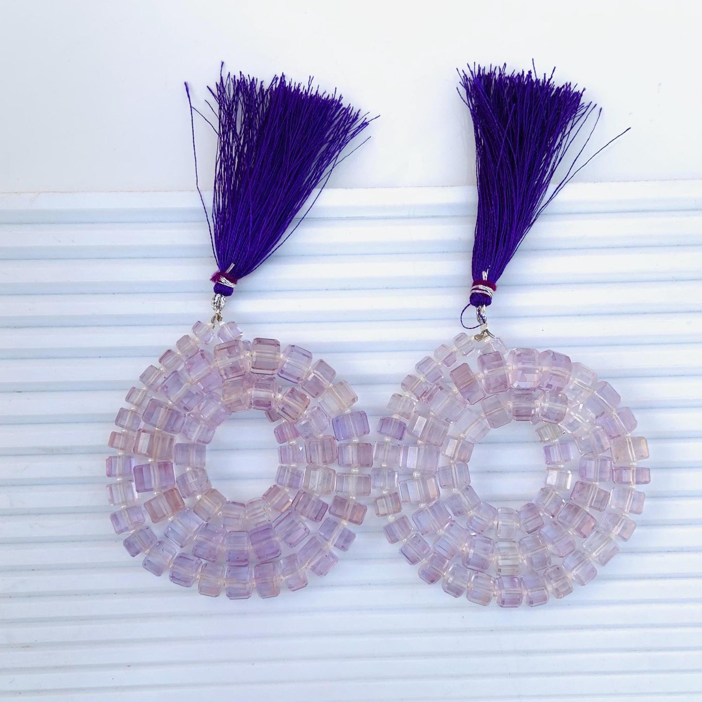 Natural Light Pink Amethyst Faceted Tyre Gemstone Beads 15" Strand