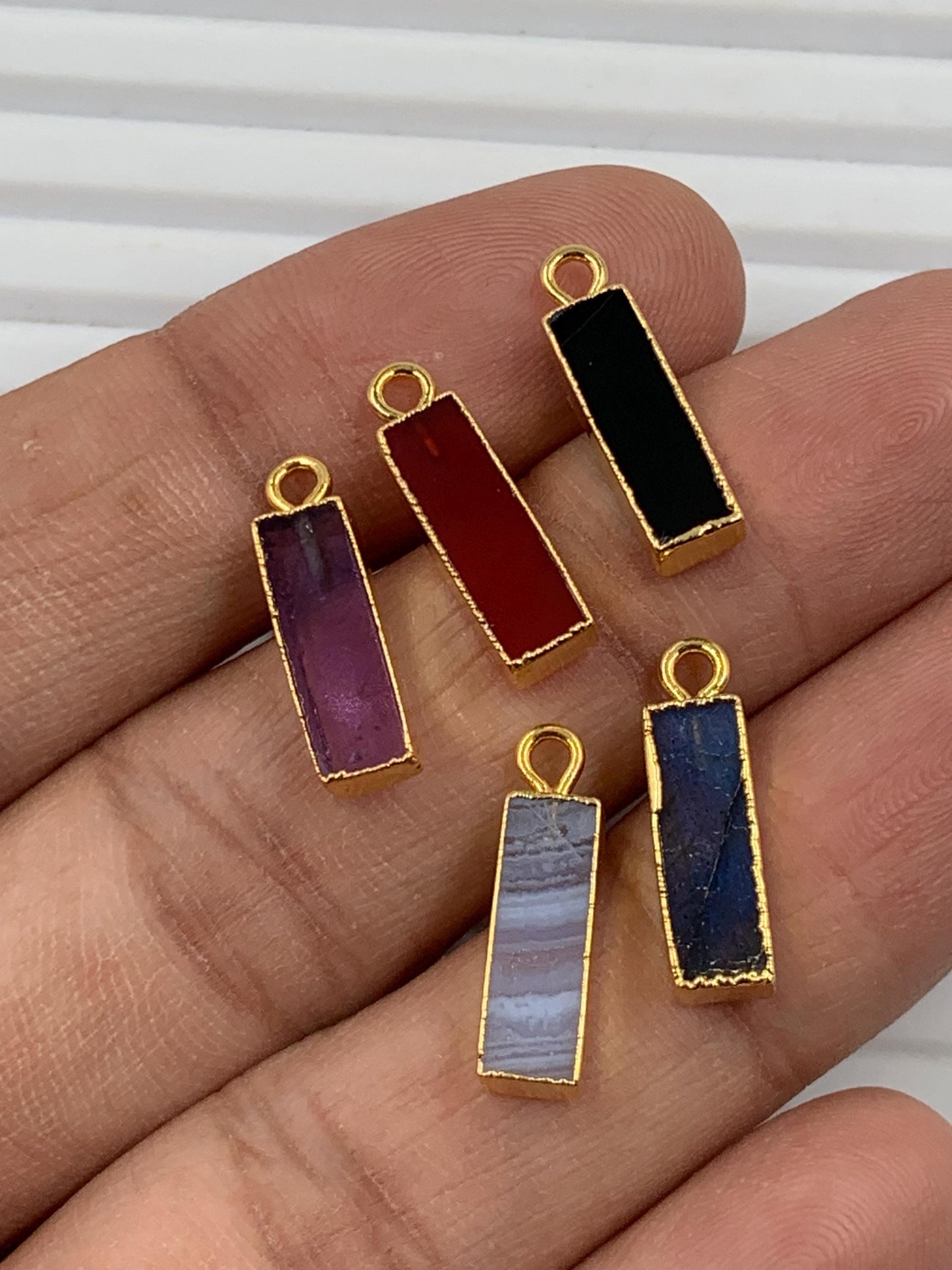5 Pcs Mix gemstone Smooth Baguette Shape for wedding jewelry Gold Bezel Connector for pendent Natural Mix Gemstone for earring Size 4x15mm